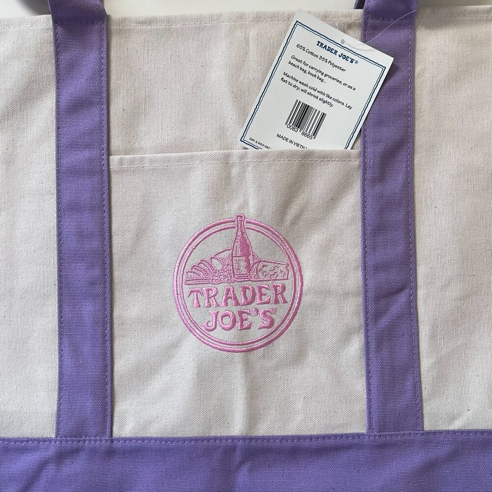 Trader Joe's 2026 Large Pastel Spring Canvas Tote Bag Lavender - Limited Edition - Picture 2 of 7